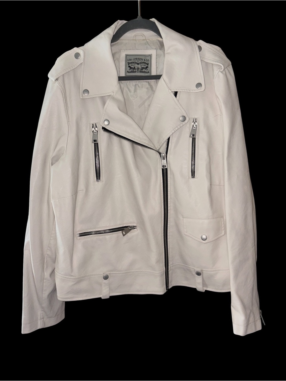 Levi's White Leather Asymmetrical Moto Jacket